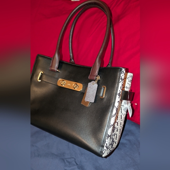 COACH Color Block Exotics Swagger Carryall LI/Black Satchel Black Multi NWT - Picture 2 of 12